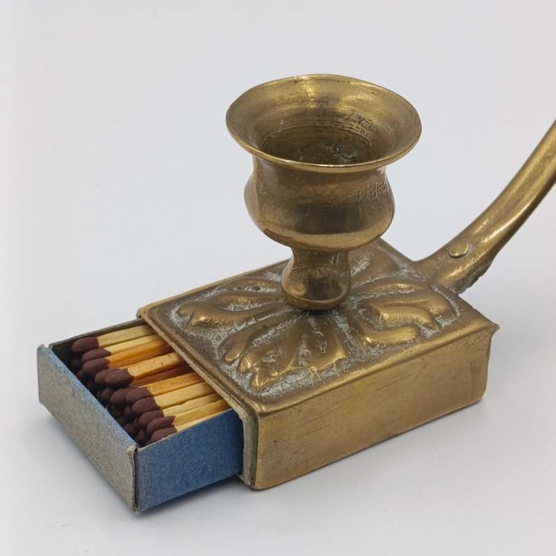 Vintage brass candle holder with matchbox