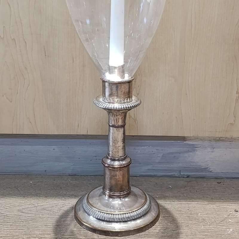 Vintage silverplated candlestick with glass shade - very unique piece - collection only