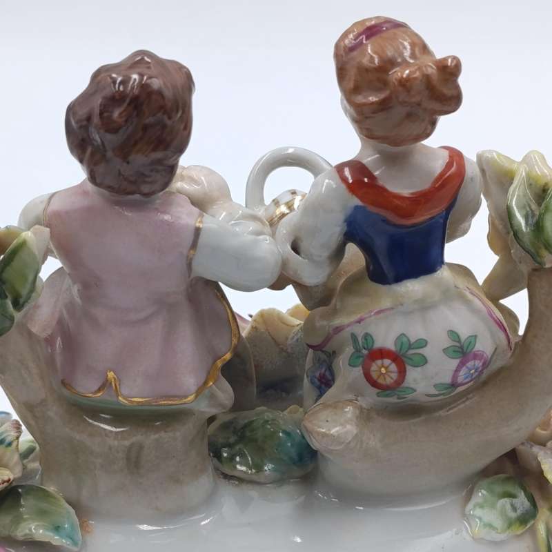 Antique German Ritzenhoff and Becker porcelain trinket bowl with figurines