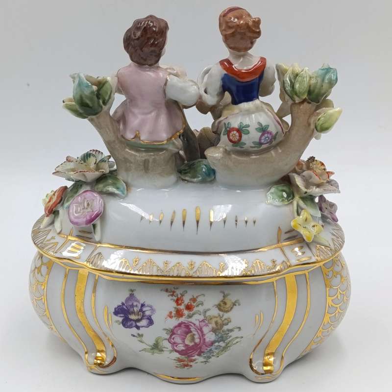 Antique German Ritzenhoff and Becker porcelain trinket bowl with figurines
