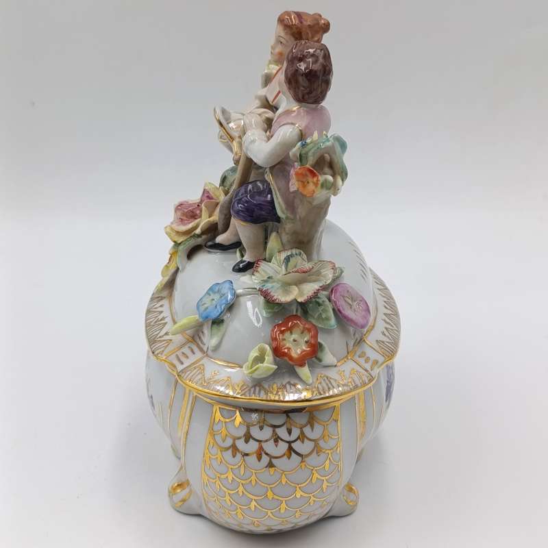 Antique German Ritzenhoff and Becker porcelain trinket bowl with figurines