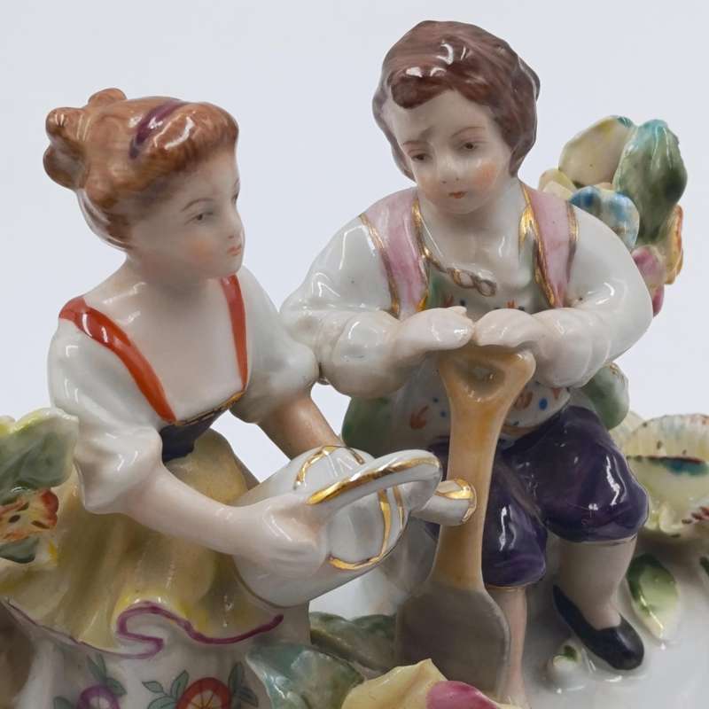 Antique German Ritzenhoff and Becker porcelain trinket bowl with figurines