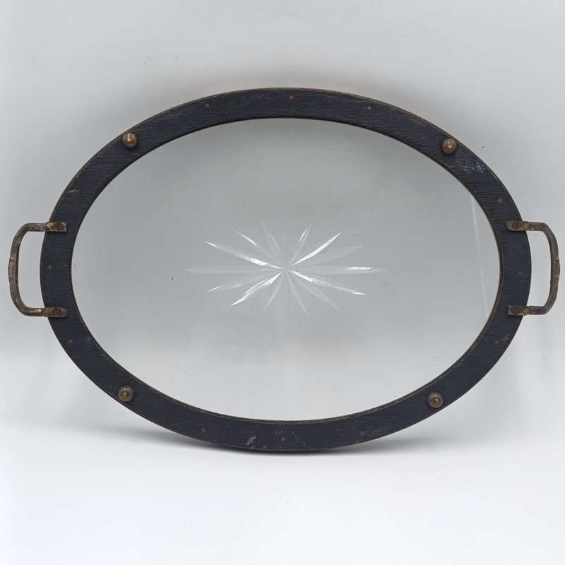 Antique oval tray with cutglass centre