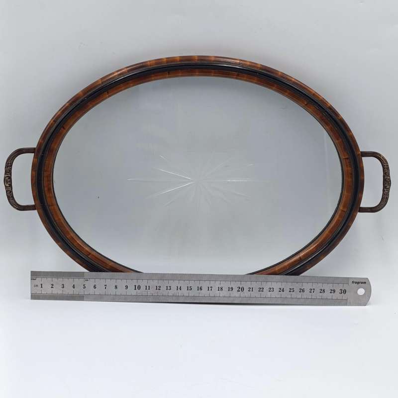 Antique oval tray with cutglass centre