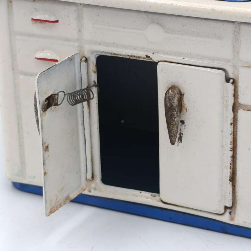 Vintage tinplate doll house kitchen sink with cupboard