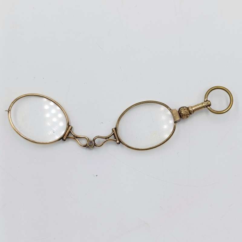 Antique goldplated lorgnette folding glasses in pouch