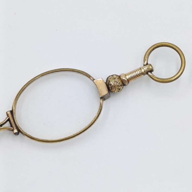 Antique goldplated lorgnette folding glasses in pouch