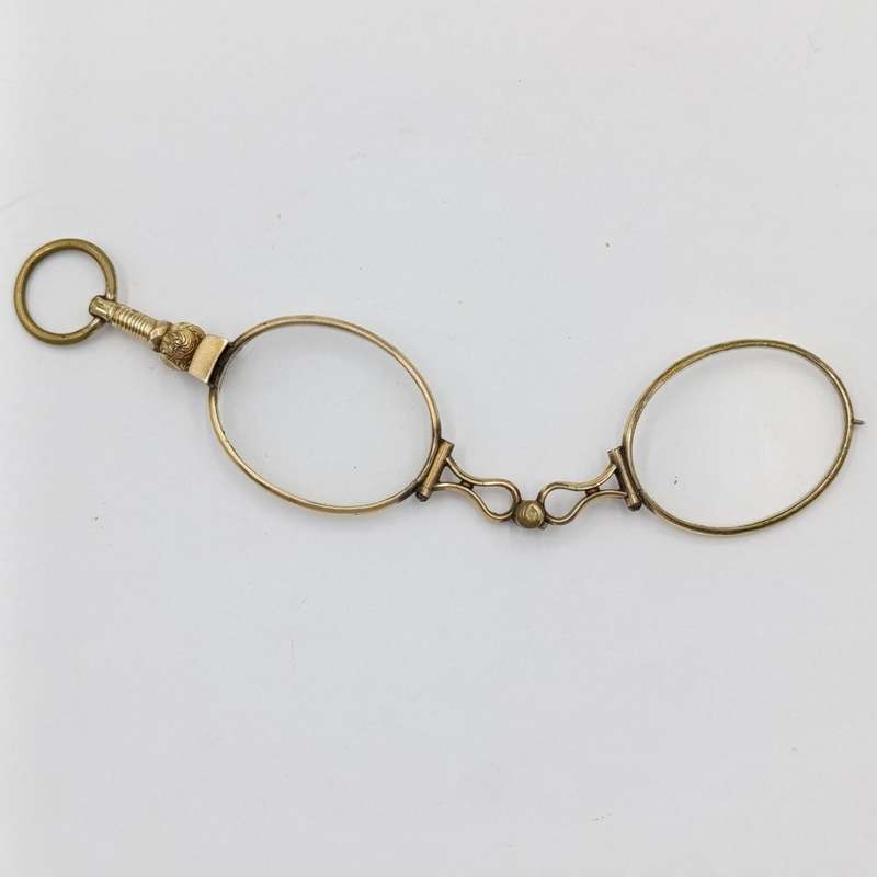 Antique goldplated lorgnette folding glasses in pouch
