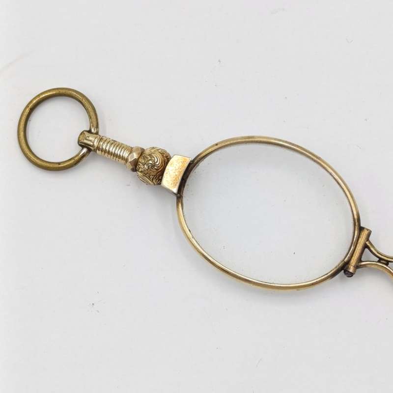 Antique goldplated lorgnette folding glasses in pouch