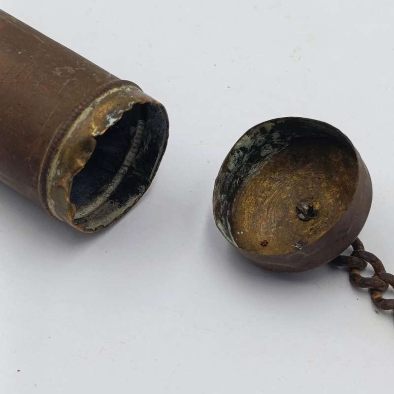 Antique brass tinder box (tonteldoos) with striker