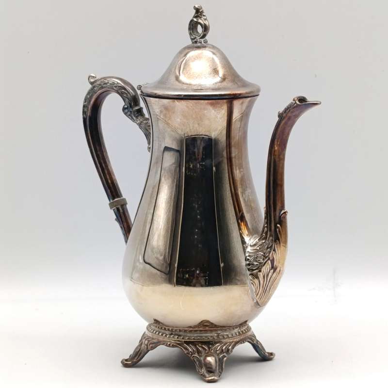 Vintage silverplated coffee pot with milk jug and sugar bowl