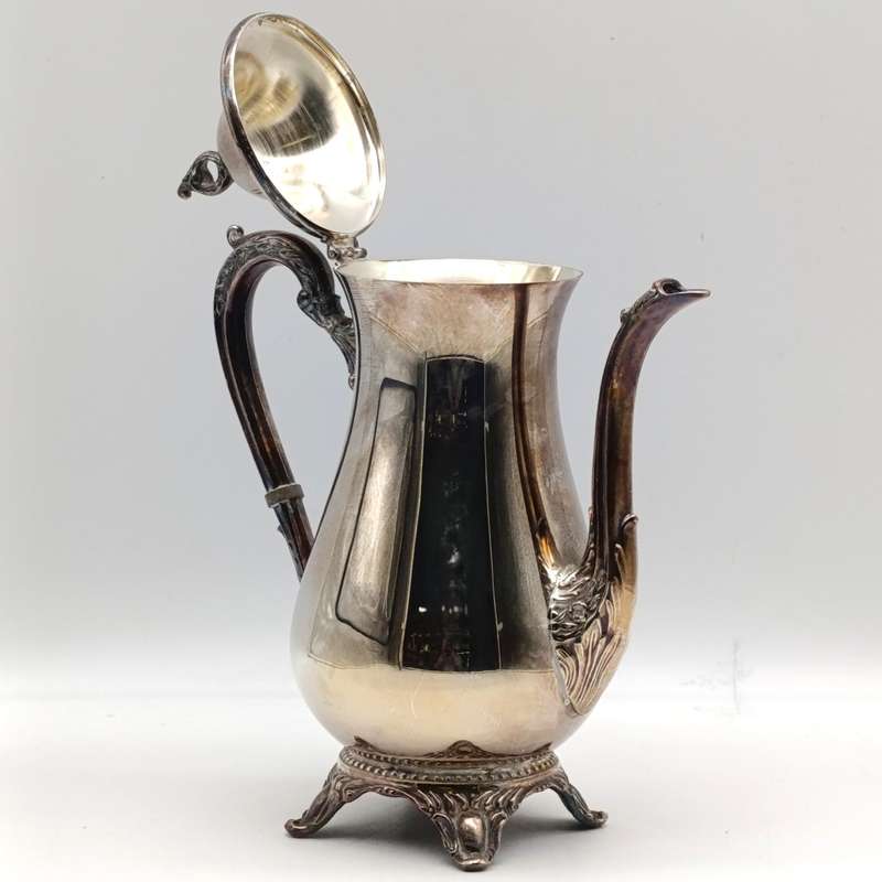 Vintage silverplated coffee pot with milk jug and sugar bowl