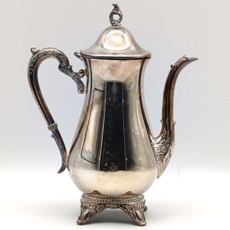 Vintage silverplated coffee pot with milk jug and sugar bowl