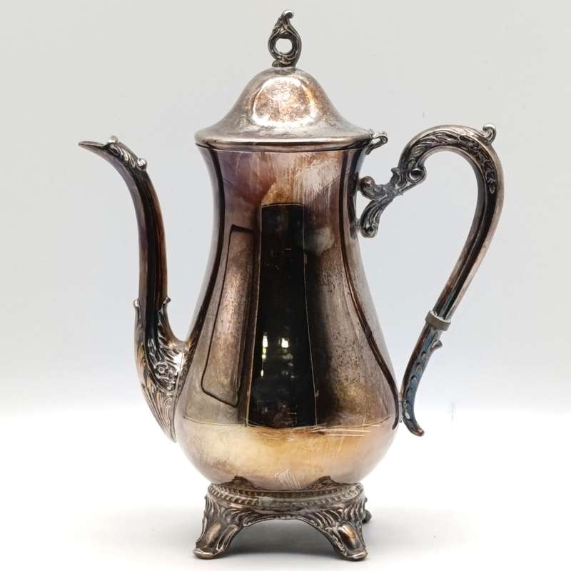 Vintage silverplated coffee pot with milk jug and sugar bowl