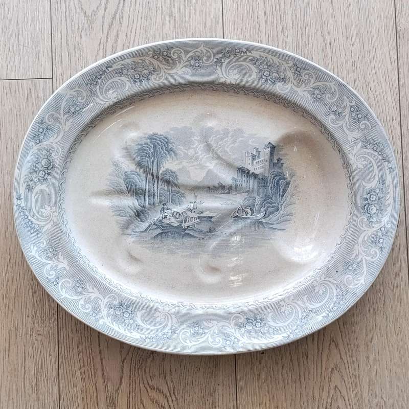 Antique  TI and J Emberton Rhine porcelain meat platter with drip tray - Circa 1870