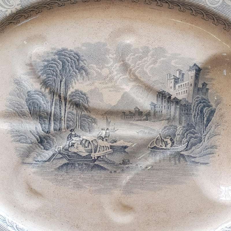 Antique  TI and J Emberton Rhine porcelain meat platter with drip tray - Circa 1870