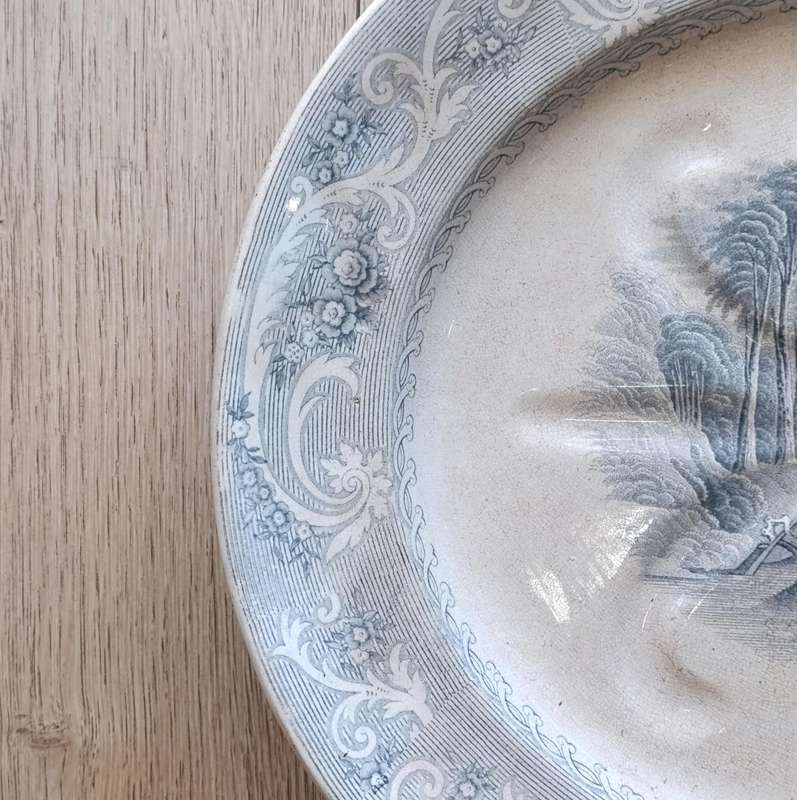 Antique  TI and J Emberton Rhine porcelain meat platter with drip tray - Circa 1870