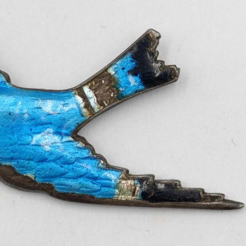 Vintage sterling silver and Guilloche enamel blue bird brooch - no pin
