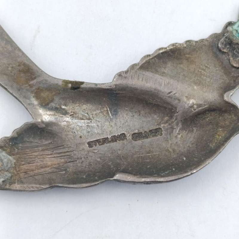 Vintage sterling silver and Guilloche enamel blue bird brooch - no pin