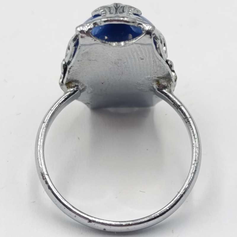 1926 CZECH arte deco bracelet and ring with blue stones - extra link