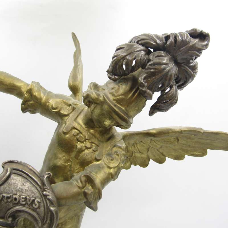 Vintage Large bronze statue of Archangel Michael casting the devil and demons into hell.