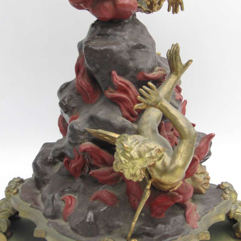 Vintage Large bronze statue of Archangel Michael casting the devil and demons into hell.