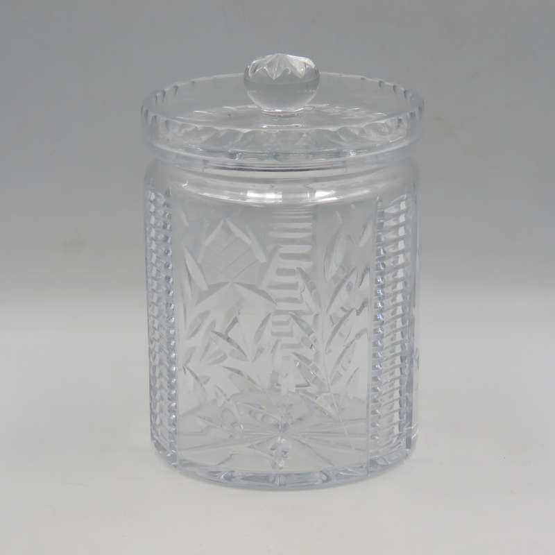 Beautiful vintage cut crystal cookie jar with lid