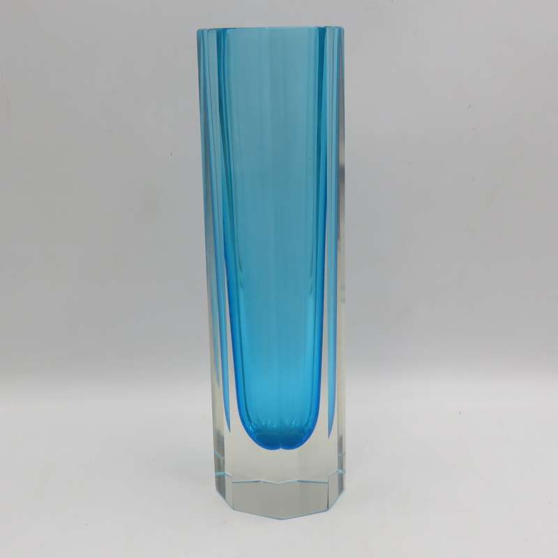 Vintage Hexagonal Murano glass blue vase