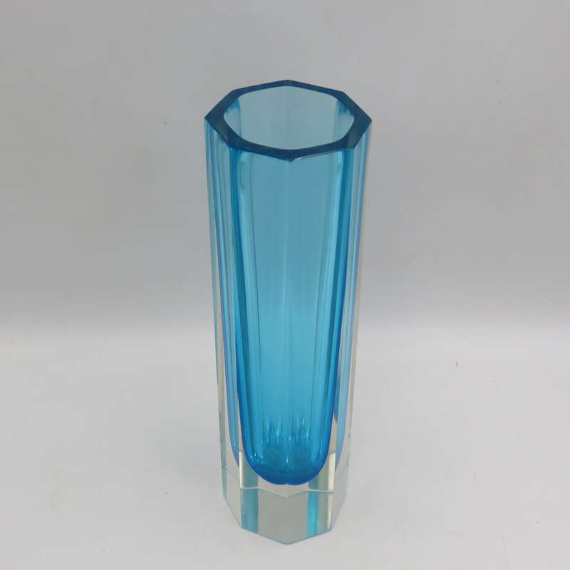 Vintage Hexagonal Murano glass blue vase
