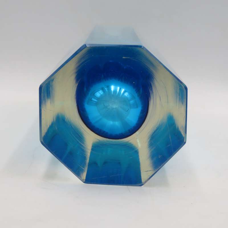 Vintage Hexagonal Murano glass blue vase