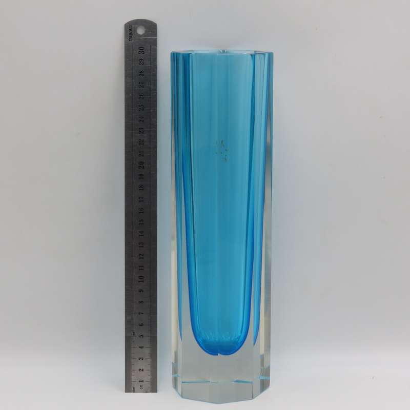 Vintage Hexagonal Murano glass blue vase