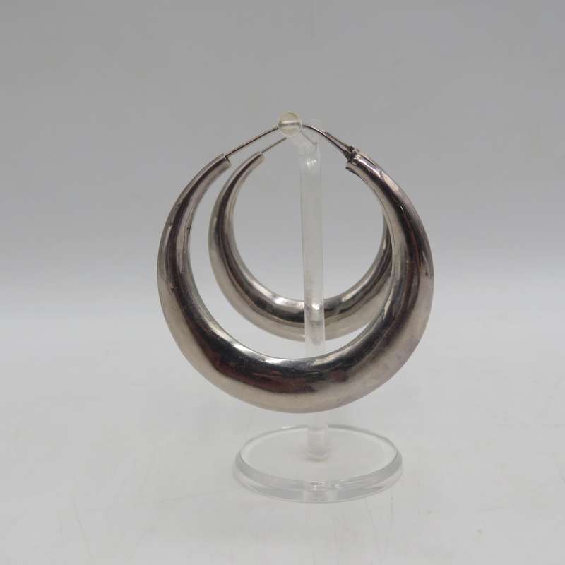 Pair of Large sterling silver hoop earrings - weighs 11,8 grams