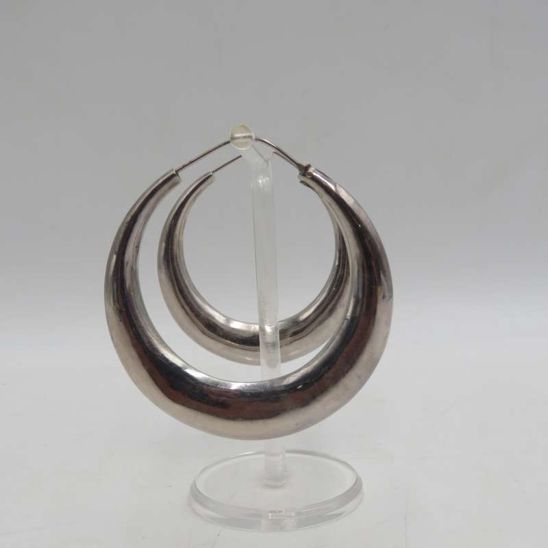 Pair of Large sterling silver hoop earrings - weighs 11,8 grams