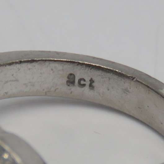 Bespoke 9kt white gold diamond ring with 1,09ct Princess cut diamond with 2 x colour D/E half moon
