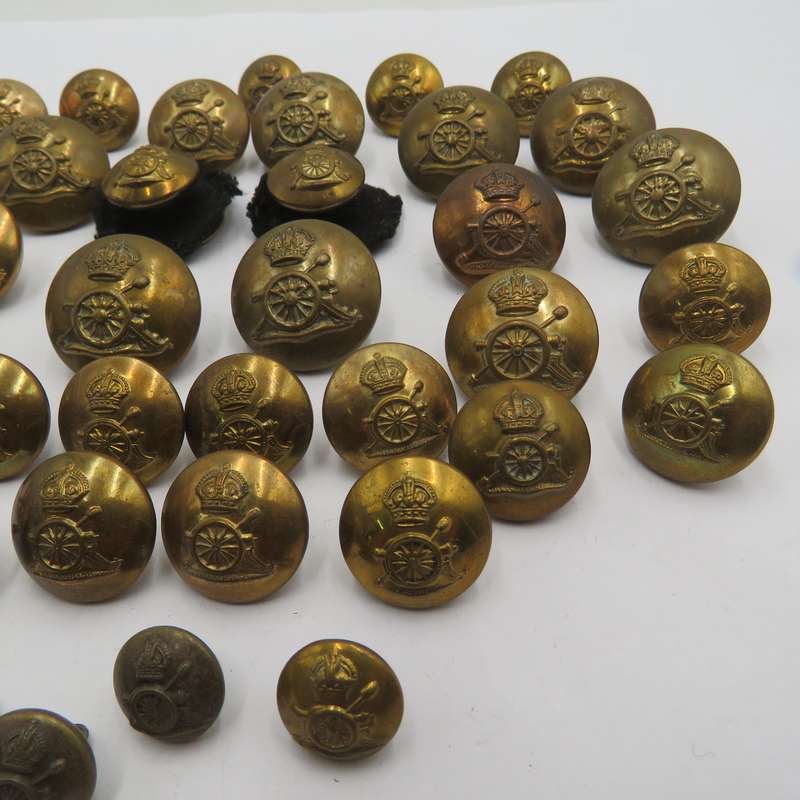 Large lot of Royal Field artillery uniform buttons