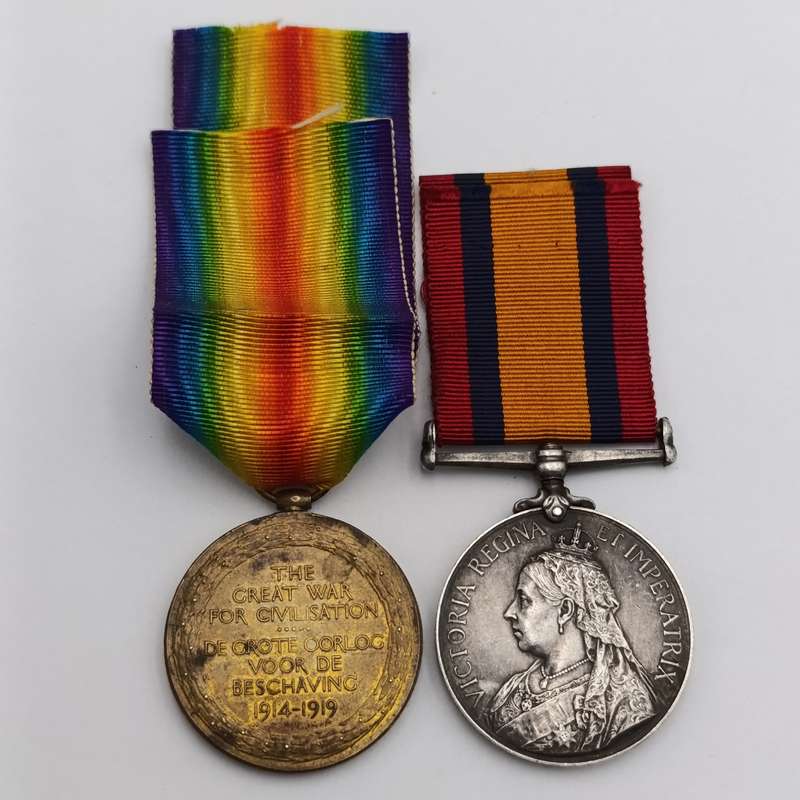 Boer War QSA medal and WW1 Victory medal issued to 2nd Corporal W.R Evans