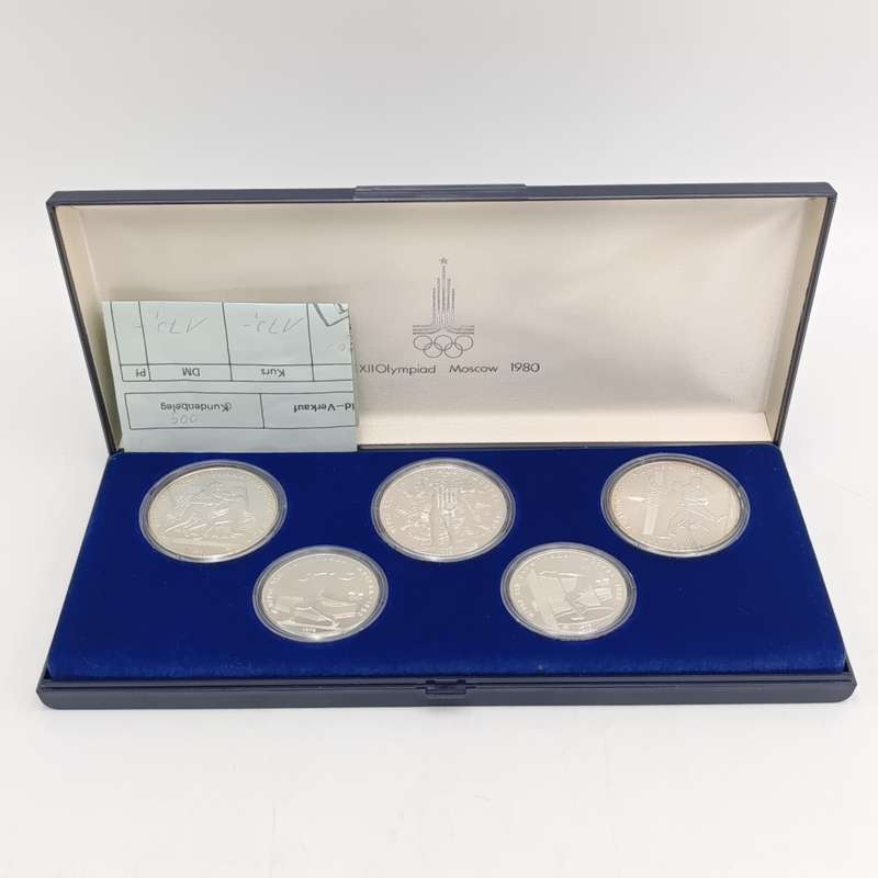 1980 Moscow olympics set of 5 silver coins in box