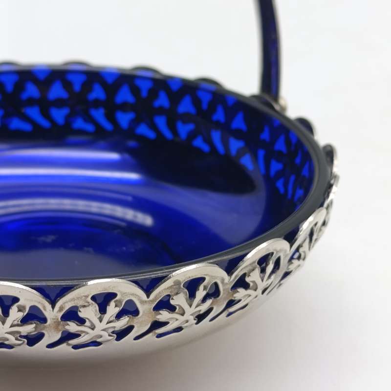 Silver-plated blue glass sweets bowl - made in England