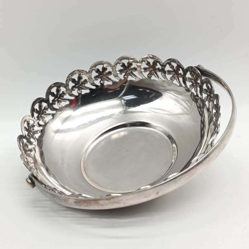 Silver-plated blue glass sweets bowl - made in England