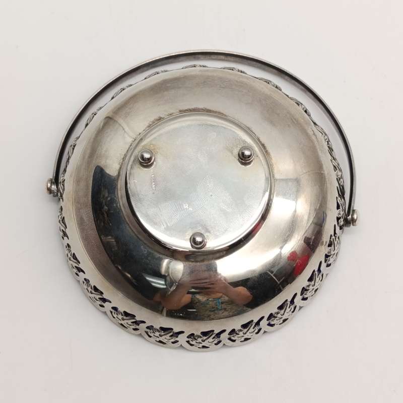 Silver-plated blue glass sweets bowl - made in England