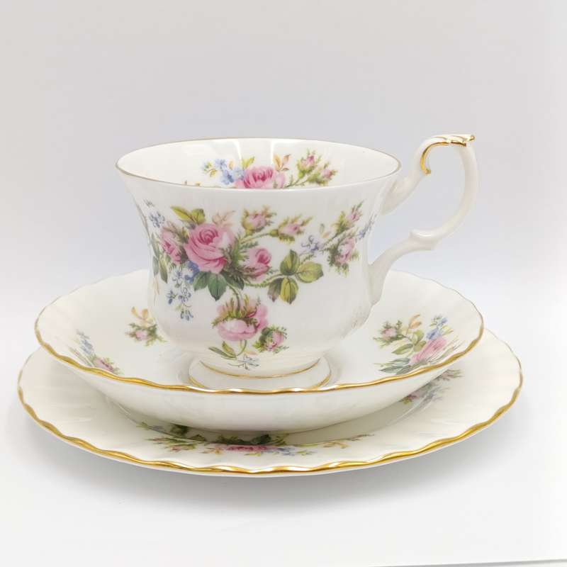 Vintage Royal Albert Moss Rose porcelain trio