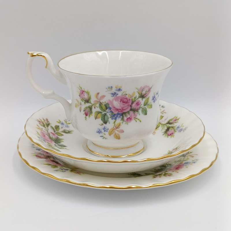 Vintage Royal Albert Moss Rose porcelain trio