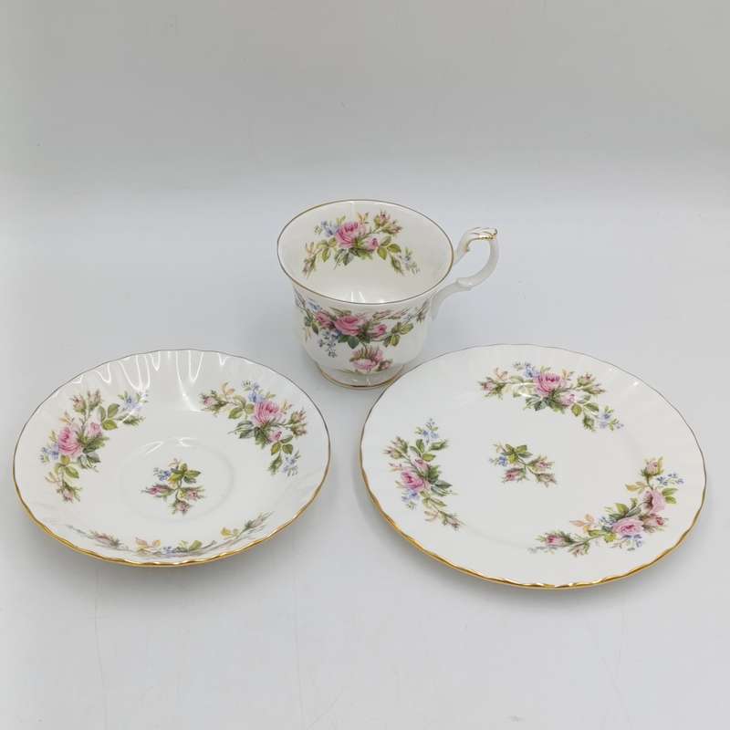 Vintage Royal Albert Moss Rose porcelain trio
