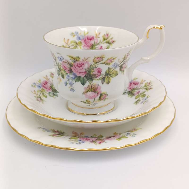 Vintage Royal Albert Moss Rose porcelain trio