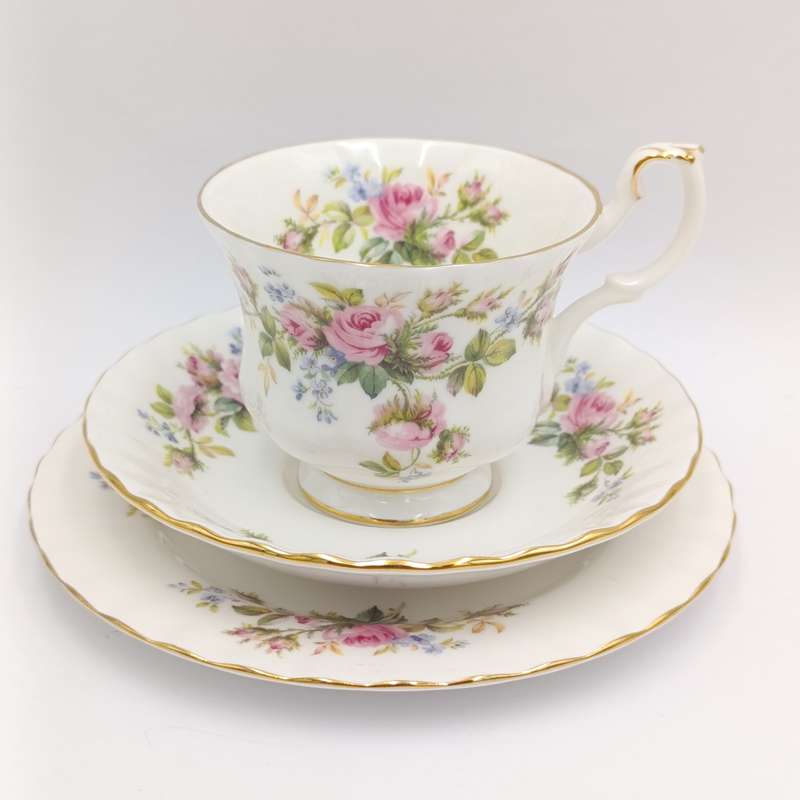 Vintage Royal Albert Moss Rose porcelain trio