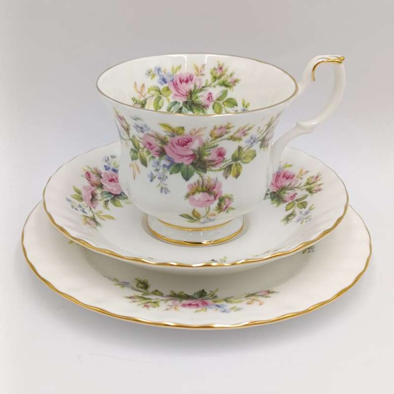 Vintage Royal Albert Moss Rose porcelain trio