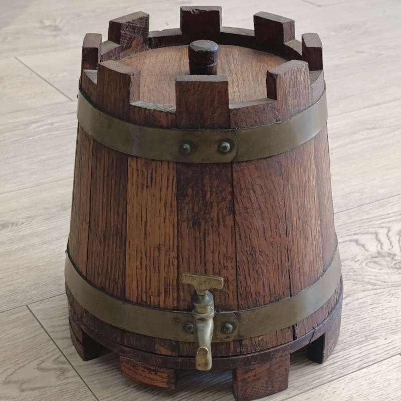 Vintage Castle shaped wooden wine barrel