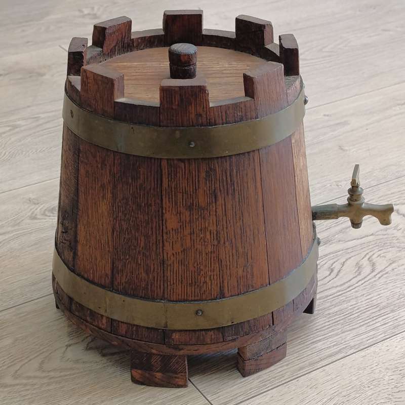 Vintage Castle shaped wooden wine barrel