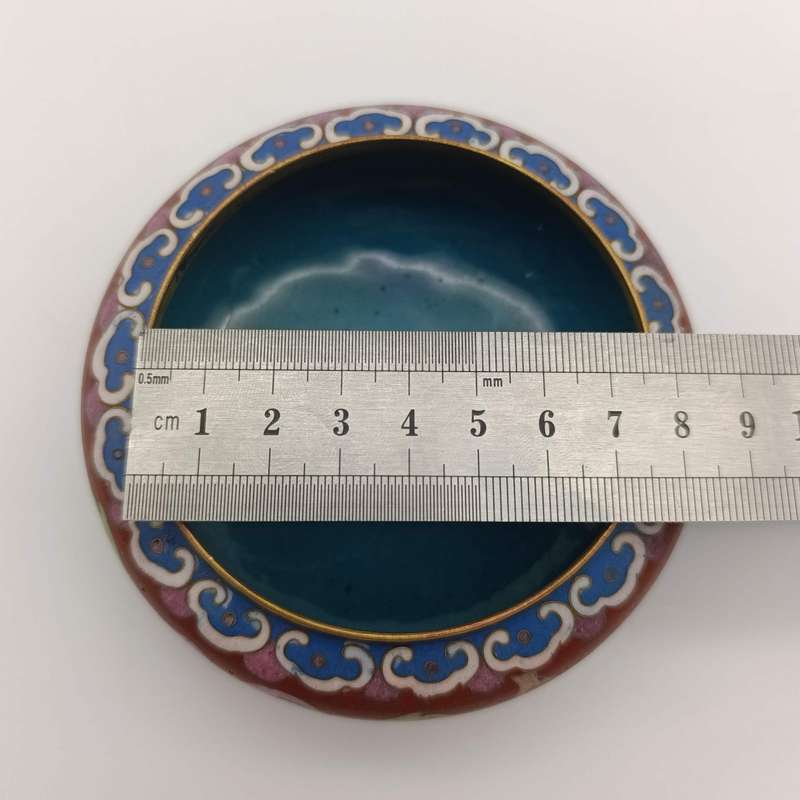 Vintage Chinese Cloisonné bowl with lid on stand