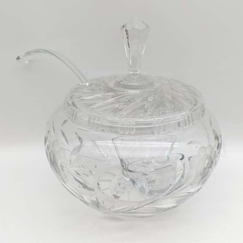 Vintage Lead crystal punch bowl with glass ladle and 10 cups